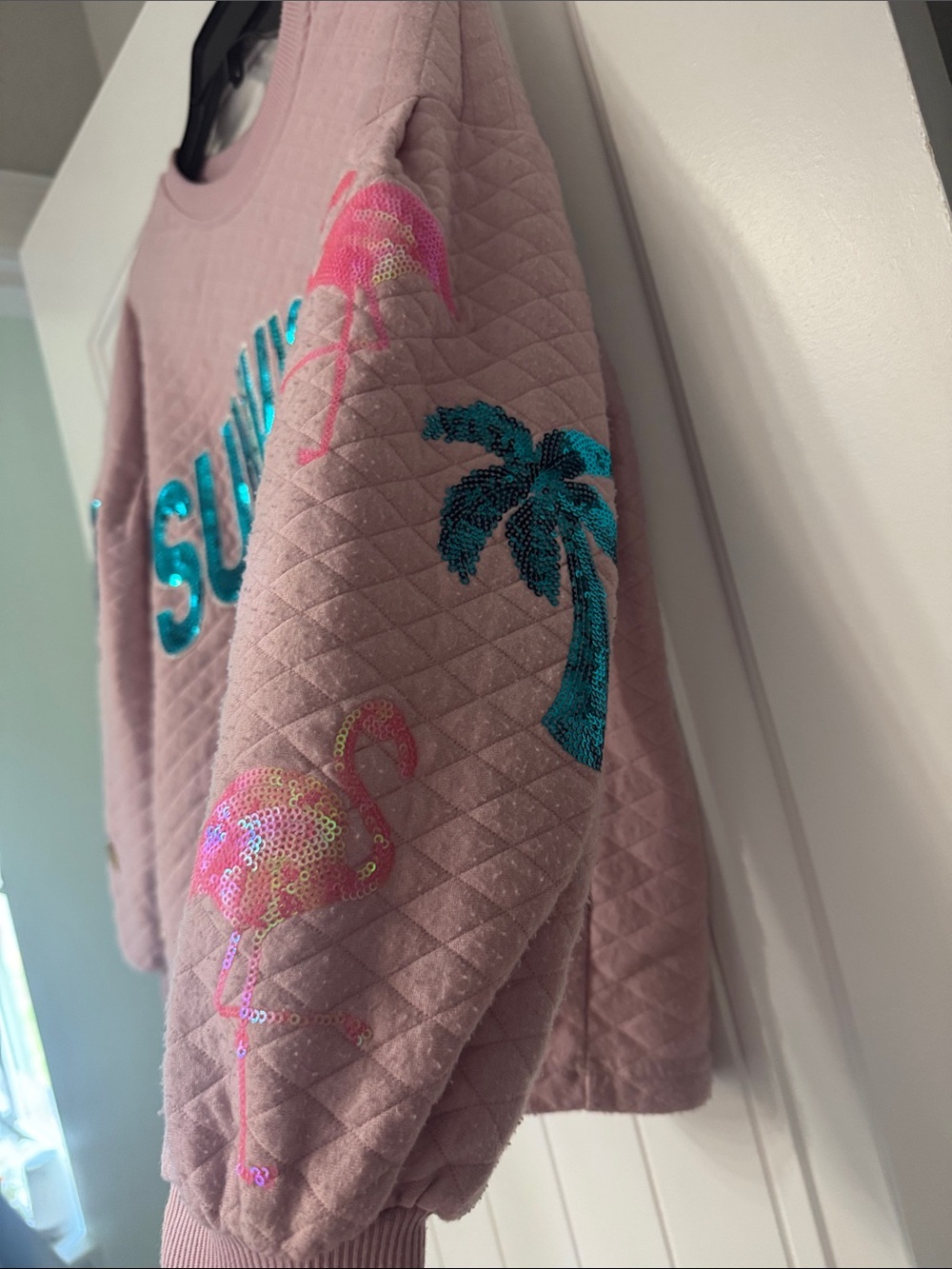 Simply Southern Sunkissed Sequin Shell Quilted Sweatshirt - Dusty Pink - Picture 5 of 6